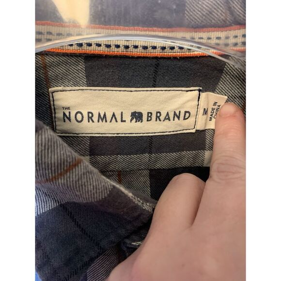 Mens M The Normal Brand Grey White Orange Plaid Button Down Shirt Long Sleeve - Picture 3 of 6